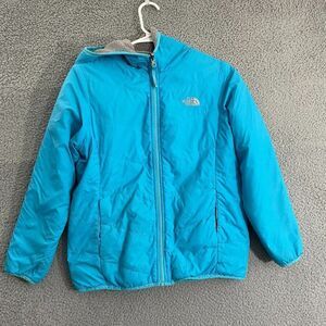 The North Face‎ jacket Girls L Blue Gray Reversible Fleece Puffer